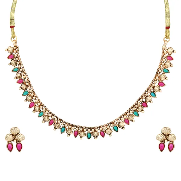 Gold_Plated_Multi_coloured_stone_Necklace_set