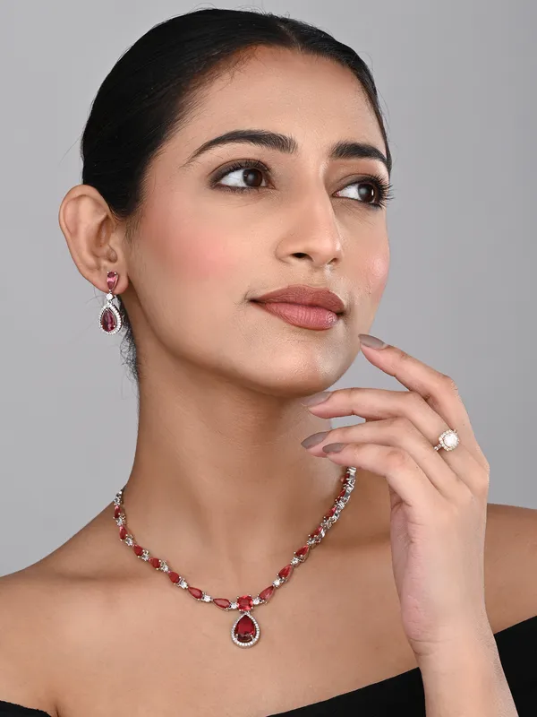 Rhodium_plated_Tear_drop_Necklace_set