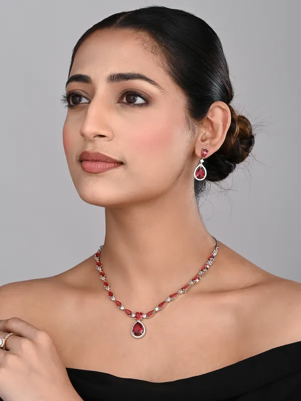 Rhodium_plated_Tear_drop_Necklace_set