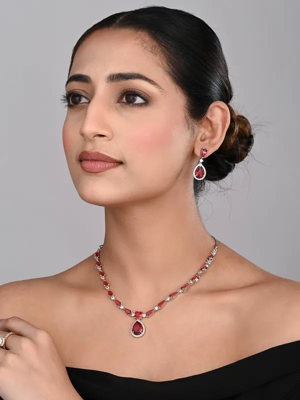 Rhodium_Plated_Tear_Drop_Necklace_Set