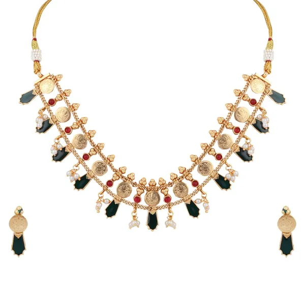 Antique_Gold_Kundan_Floral_Necklace_Set_with_Bead_Drops
