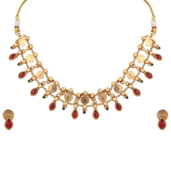 Antique_Gold_Kundan_Floral_Necklace_Set_with_Bead_Drops