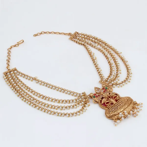 Antique_Gold_Layered_Kundan_Necklace_Set_with_drop_Earrings_Red