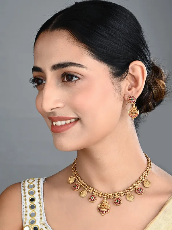 Antique_Gold_Floral_Coin_Necklace_Set_with_Kundan_Jhumka_Earrings