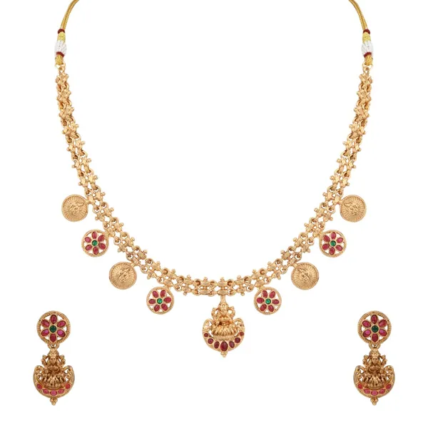 Antique_Gold_Floral_Coin_Necklace_Set_with_Kundan_Jhumka_Earrings