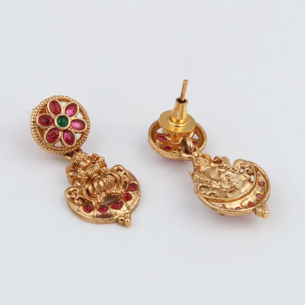 Antique_Gold_Floral_Coin_Necklace_Set_with_Kundan_Jhumka_Earrings