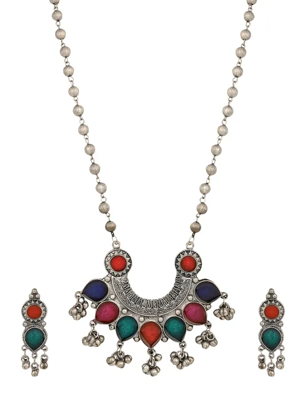 Silver_Oxydised_finish_Crescent_Pendant_necklace_set