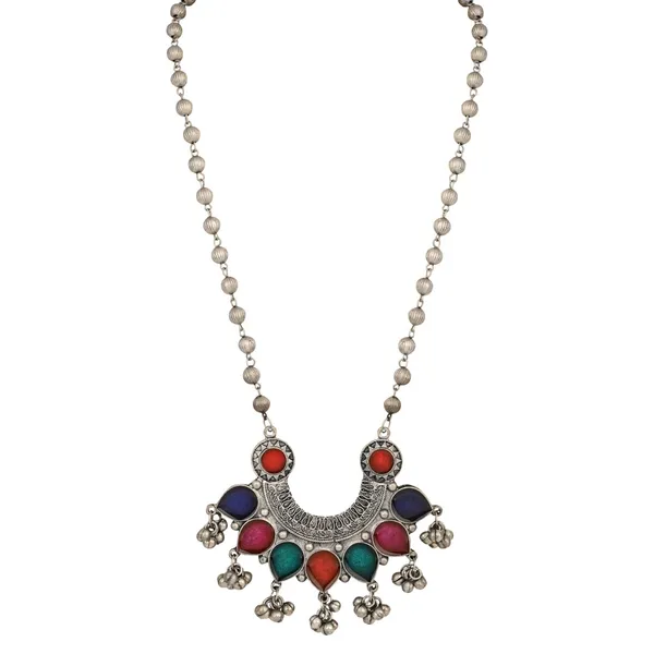Silver_Oxydised_finish_Crescent_Pendant_necklace_set
