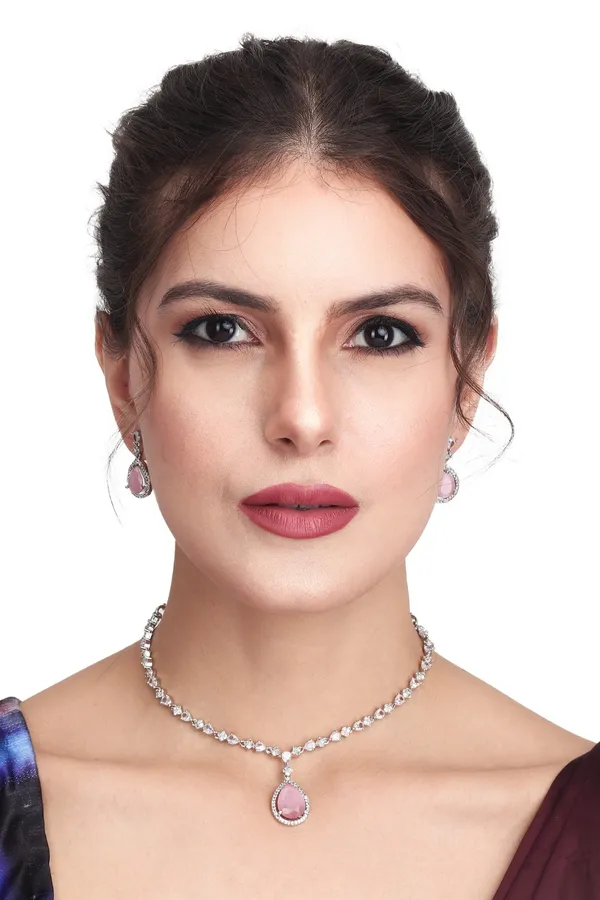 Sparkling_Pink_Teardrop_Necklace_Set