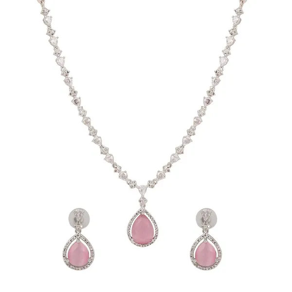 Sparkling_Pink_Teardrop_Necklace_Set