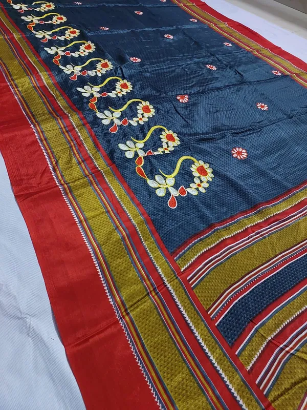 Blue_Embroidered_Saree_With_Tassel_Border_for_Women