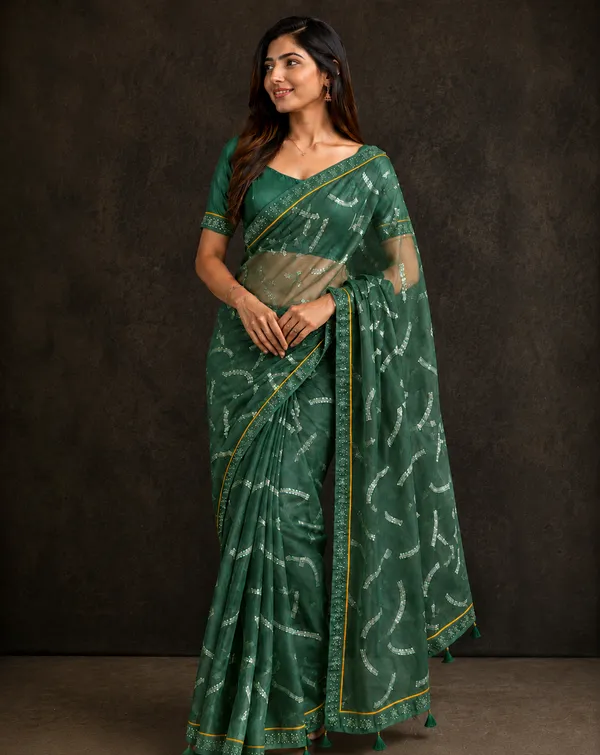 Green_Twill_Net_With_Satari_Work_Saree_For_Women