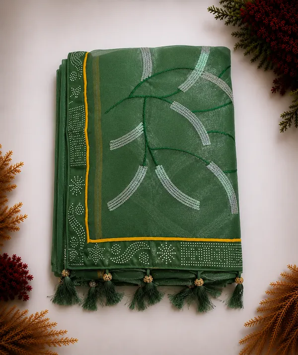Green_Twill_Net_With_Satari_Work_Saree_For_Women