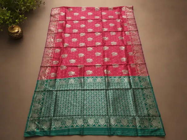 Pink_Woven_Saree_with_Green_Border_for_Women