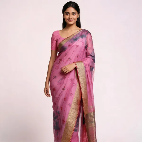 Pink_Organza_Saree_For_Women