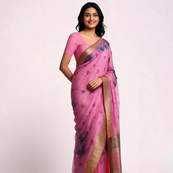 Pink_Organza_Saree_For_Women
