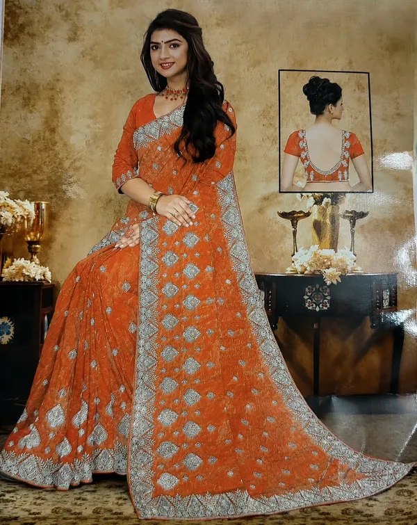 Orange_Printed_Ethnic_Saree_for_Women