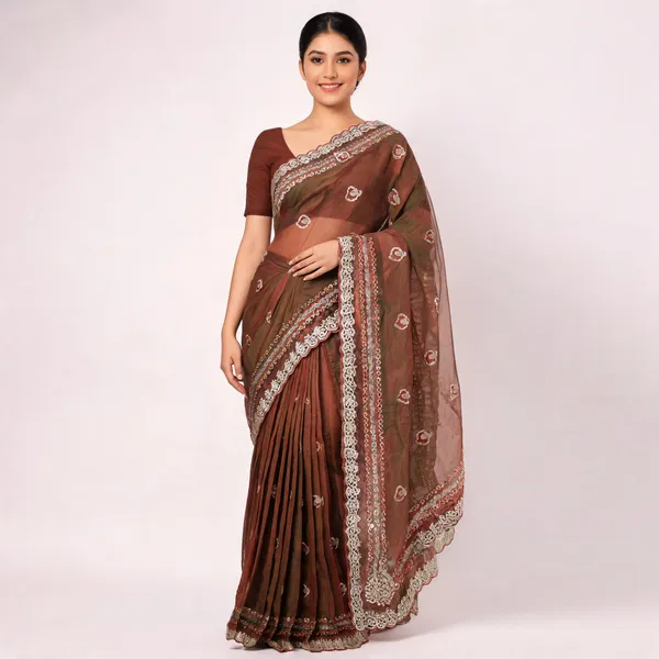 Brown_Fandi_Double_Shade_With_Zarkhan_Stone_Work_Saree_For_Women