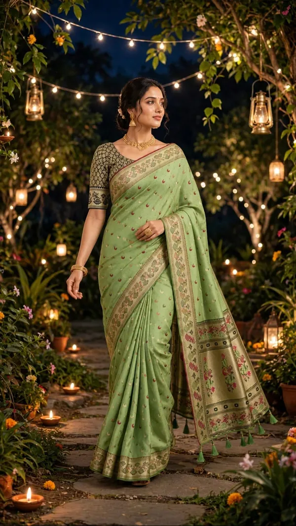 Green_Banarasi_Silk_Chandraona_With_Small_Stone_Saree_For_Women