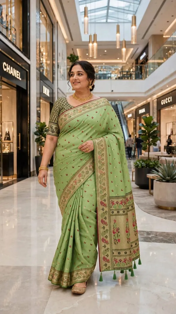 Green_Banarasi_Silk_Chandraona_With_Small_Stone_Saree_For_Women
