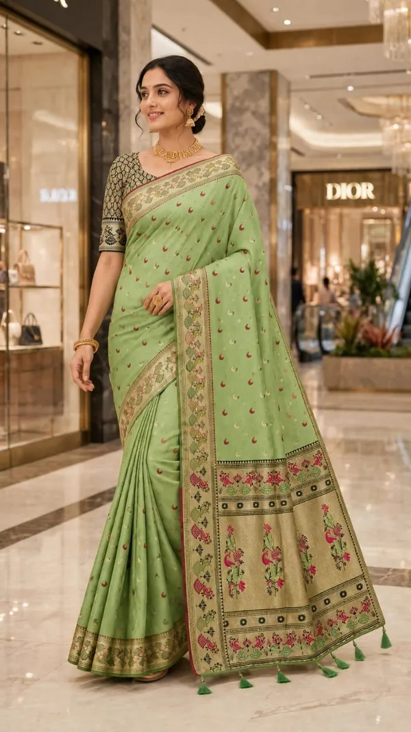 Green_Banarasi_Silk_Chandraona_With_Small_Stone_Saree_For_Women