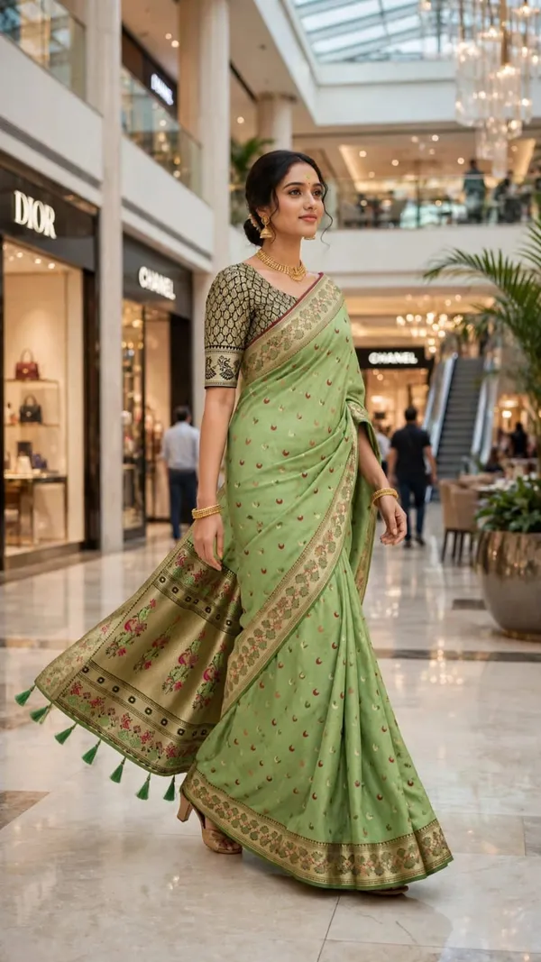 Green_Banarasi_Silk_Chandraona_With_Small_Stone_Saree_For_Women