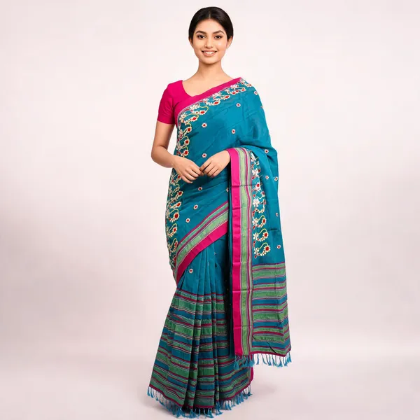 Turquoise_Turkey_Silk_With_Handwork_Saree_For_Women