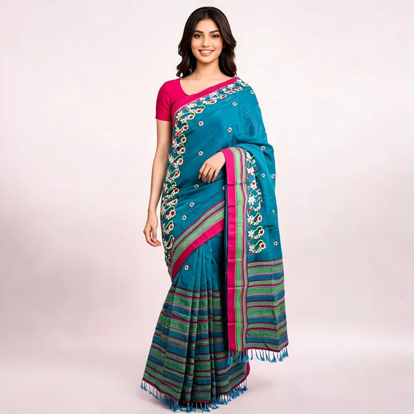 Turquoise_Turkey_Silk_With_Handwork_Saree_For_Women