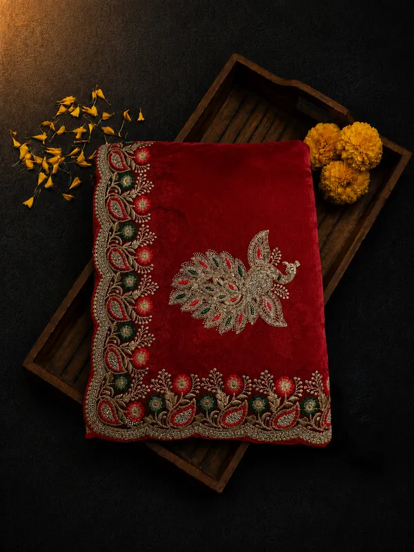 Red_fandi_double_shade_saree_with_zarkan_stone_work