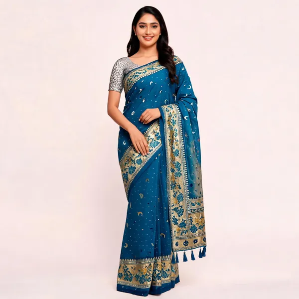 Blue_Banarasi_Silk_Chandraona_With_Small_Stone_Saree_For_Women