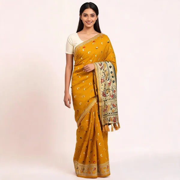 Mustard_Banarasi_Silk_Chandraona_With_Small_Stone_Saree_For_Women
