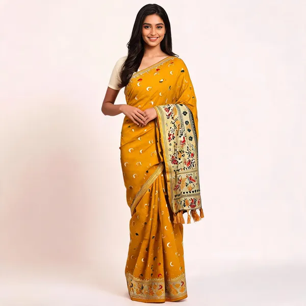 Mustard_Banarasi_Silk_Chandraona_With_Small_Stone_Saree_For_Women