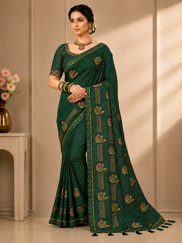 Green_Bandhani_Saree_with_zarkan_work