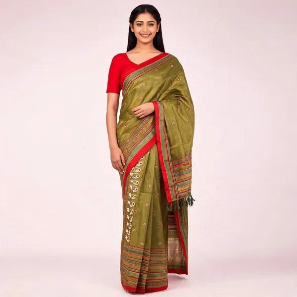Olive_Green_Turkey_Silk_With_Handwork_Saree_For_Women