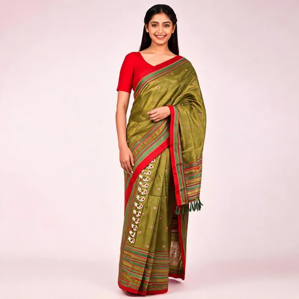 Olive_Green_Turkey_Silk_With_Handwork_Saree_For_Women