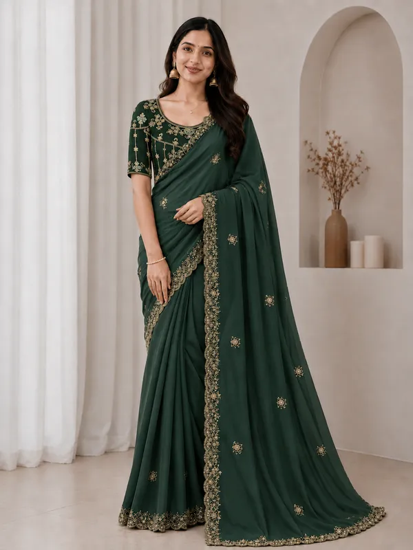 Green_handwork_Saree_With_readymade_blouse_and_seperate_blouse_For_Women