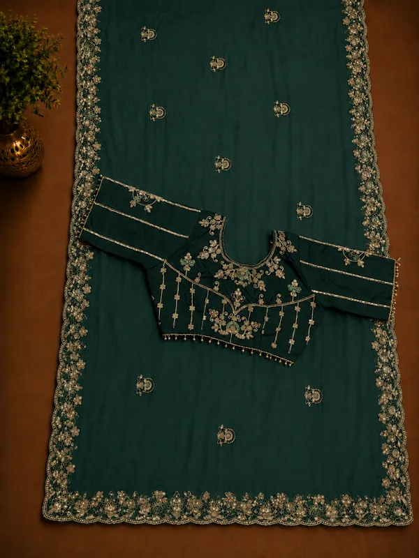 Green_handwork_Saree_With_readymade_blouse_and_seperate_blouse_For_Women