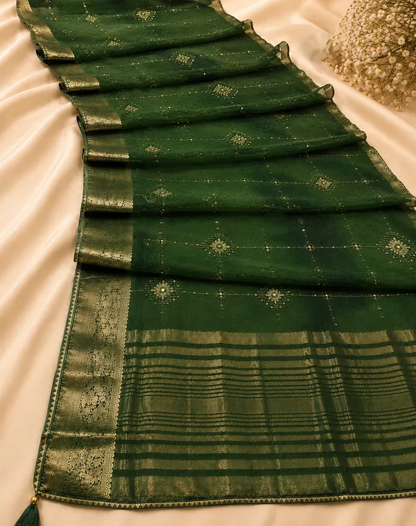 Green_organza_Saree_with_satari_work_For_Women