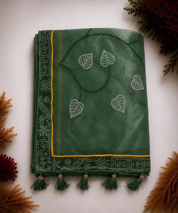 Green_twill_Net_With_Satari_Work_Saree_For_Women