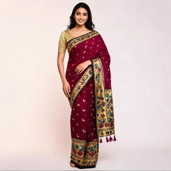 Maroon_Banarasi_Silk_Chandraona_With_Small_Stone_Saree_For_Women