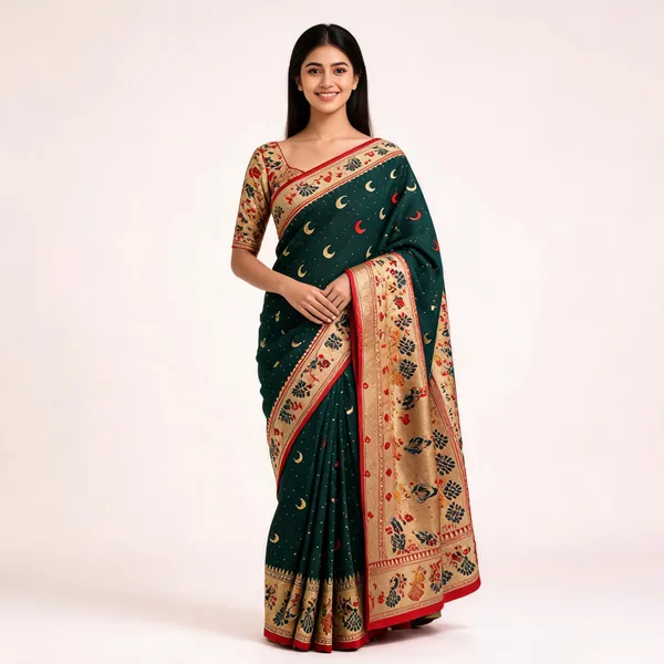 Green_Banarasi_Silk_Chandraona_With_Small_Stone_Saree_For_Women