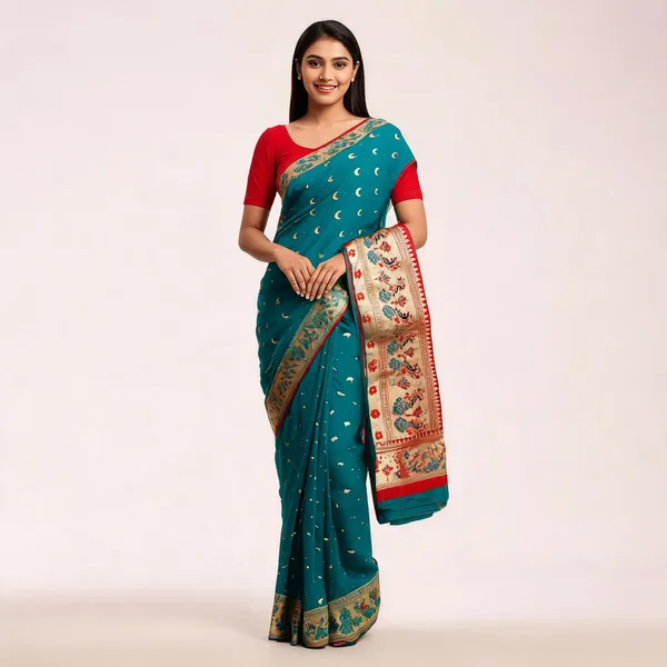 Teal_Banarasi_Silk_Chandraona_With_Small_Stone_Saree_For_Women