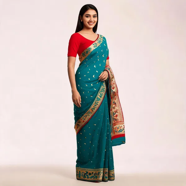 Teal_Banarasi_Silk_Chandraona_With_Small_Stone_Saree_For_Women