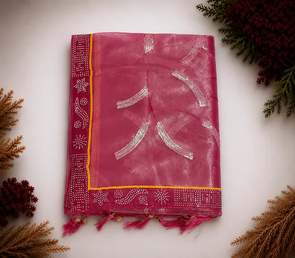 Pink_Twill_Net_With_Satari_Work_Saree_For_Women