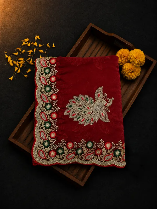 Maroon_fandi_double_shade_saree_with_zarkan_stone_work