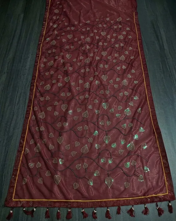 Maroon_twill_Net_With_Satari_Work_Saree_For_Women