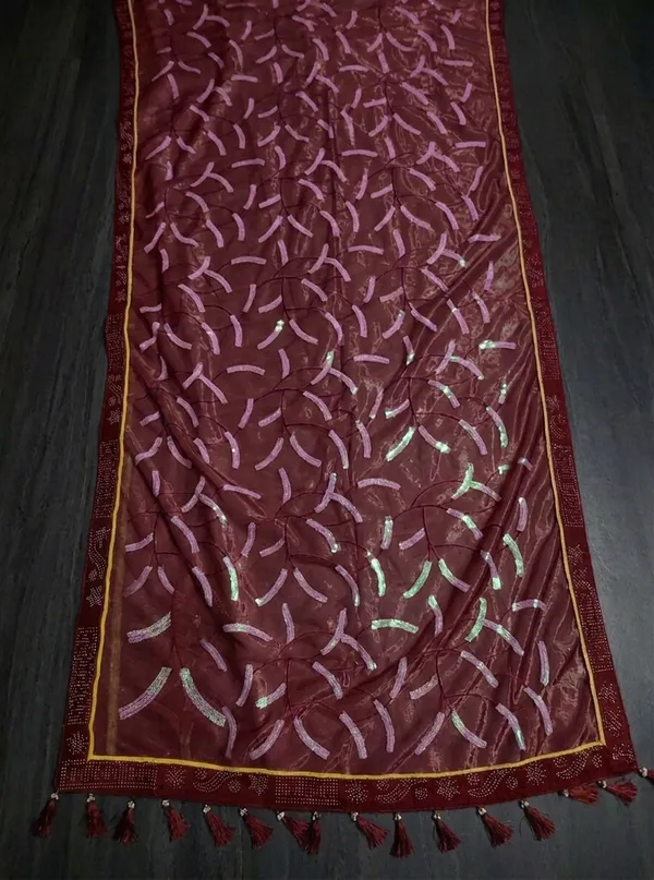 Maroon_twill_Net_With_Satari_Work_Saree_For_Women
