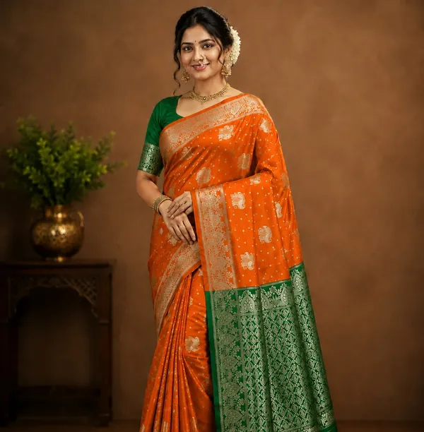Orange_Green_Woven_Saree_for_Women