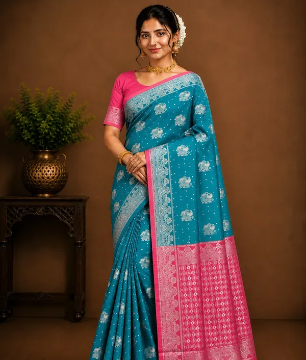Teal_Traditional_Woven_Saree_for_Women