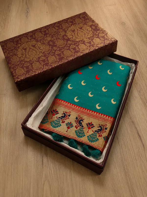 Teal_Banarasi_Silk_Chandraona_With_Small_Stone_Saree_For_Women
